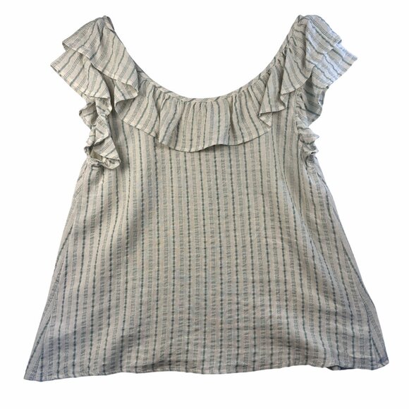Madison & Berkeley Women's Ruffle Stripe Top Sz M Boho Off Shoulder Flowy Blouse - Picture 6 of 10